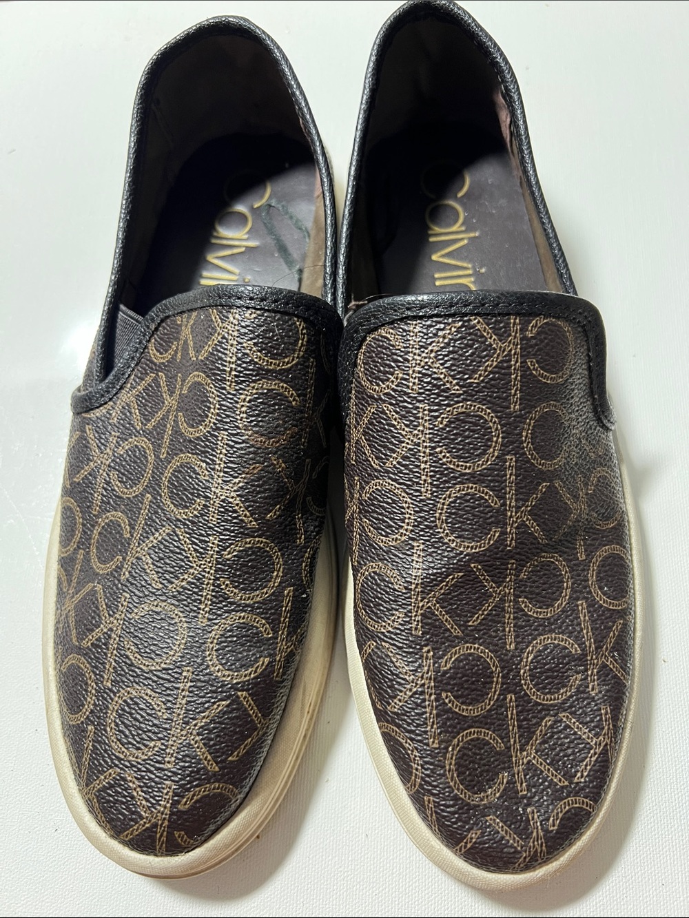 Calvin Klein Men’s Brown/Black CK Monogram Slip-On Loafers